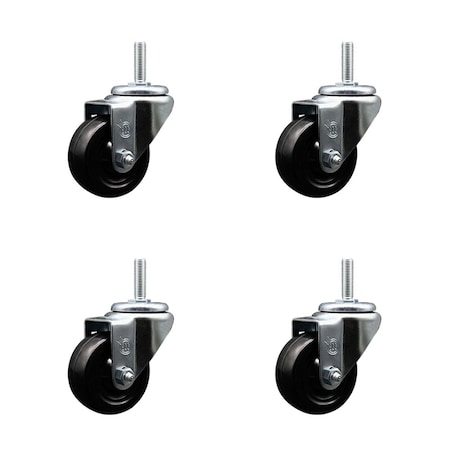 Service Caster 3 Inch Hard Rubber Wheel Swivel 58 Inch Threaded Stem Caster Set Service Caster SCC-TS20S314-HRS-58212-4